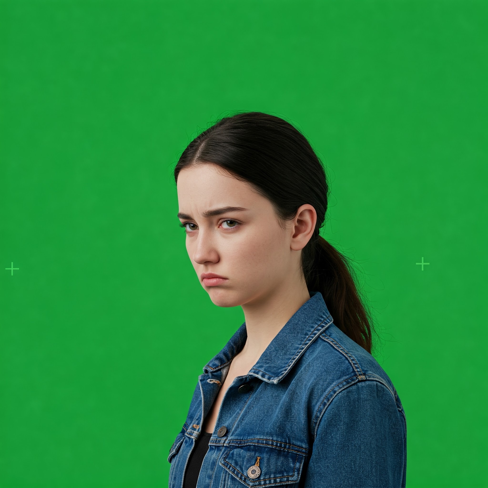 photo of Expressive Young Woman Pouting Against Green Screen Background